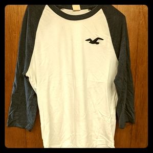 Hollister 3/4 Sleeve Baseball Shirt M White, Navy